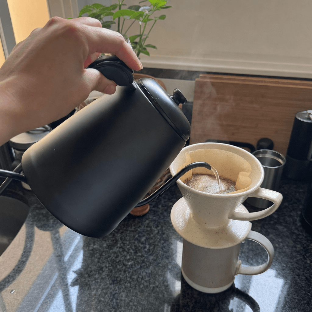 Pour-over coffee being brewed with Meridian beans